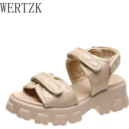 2021 Summer Slope Heel Sandals Women Shoes Fashion Retro Style Leather Sandal Comfortable Casual Wedge Heel Sandals Female