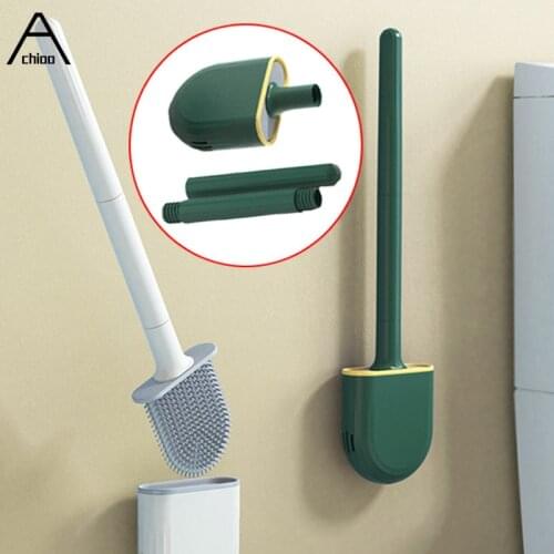 Foldable Toilet Brush Soft TPR Silicone Head Brush with Holder Wall-Mounted Detachable Handle Bathroom Cleaner WC Accessories
