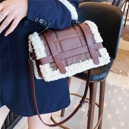 Fashion Plush Tote Womens Handbag Casual Lambswool Pu Leather Shoulder Messenger Bags For Women 2021 Womens Designer Bag Purse