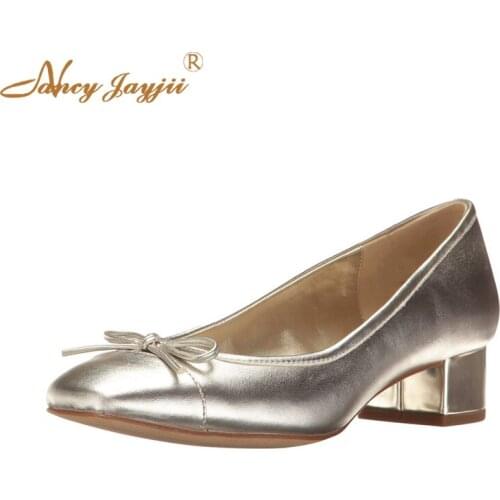 Woman shoes Lady Pumps Silvery Solid Patent Leather Basic Butterfly-kont Sweet Med thin heels Slip-On Pointed Toe Fashion 2021