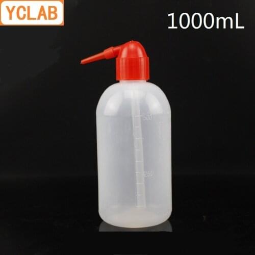YCLAB 1000mL Plastic Washing Bottle Red Elbow Narrow Mouth Blowing Organic Solution Cleaning Laboratory Chemistry Equipment