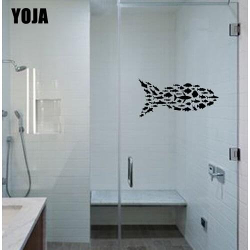 YOJA 12x24.7CM Funny Shark Small Fish Wall Stickers Home Decor Bathroom Glass Decal G2-0199
