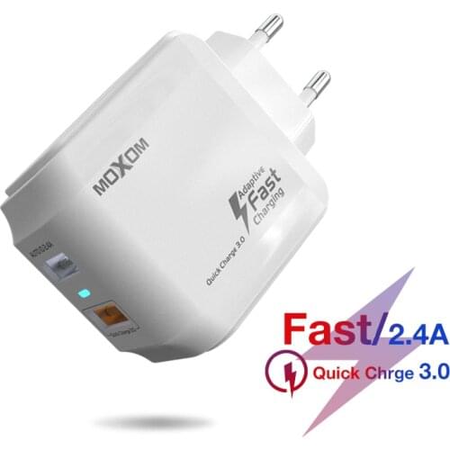 MOXOM Quick Charge 3.0 USB Charger 28W QC 3.0 QC Fast Charging EU UK Plug 2 Port Mobile Phone Charger for iPhone Samsung Xiaomi