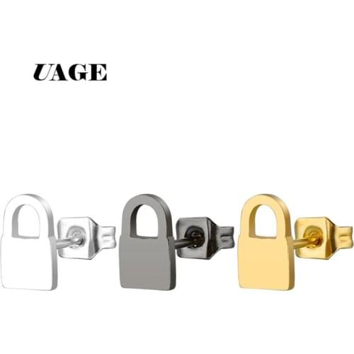 UAGE Wholesale Lock Earrings Stud Earring Silver Color Gold color Earings Stainless Steel Earrings For Women Jewelry Brinco
