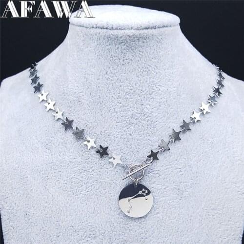 Star Crystal Stainless Steel Leo Necklaces Women Silver Color Astrology Necklace Jewelry collier signe astrologique NH132S01