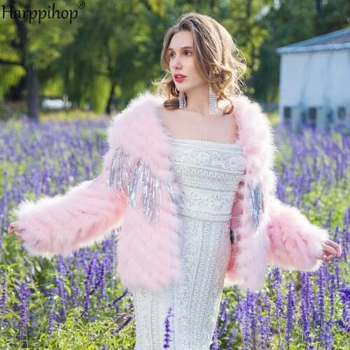 Fox fur coat female V-neck car manual tassel sequins 2019 autumn and winter new European station womens clothing