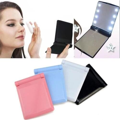 Professional 8 LED Lights Women Make Up Mirror Cosmetic Folding Portable Compact Pocket Mirror with Battery Makeup Tool