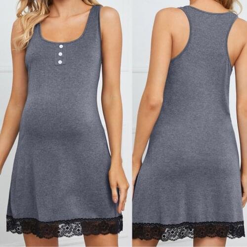 2021 Pregnancy Pajamas Maternity Sleeveless High Waist Sling Lace Gray Dress For Daily Wearing Nightdress Pregnancy Clothing