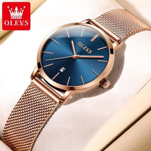 OLEVS Fashion Ladies Watches Top Brand Luxury Ultra Thin Quartz Watch Ladies Mesh Strap Waterproof Gold Watch Relogio Feminino