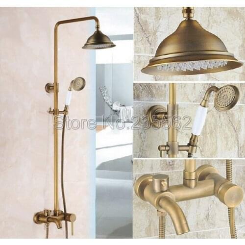8.2" Rainfall Shower Bathroom Rain Shower Faucet Set Antique Brass Finish Single Handle Bathtub Mixer Handheld Shower Tap lrs182