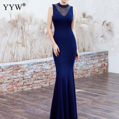 Formal Evening Gowns Mermaid Long Dress Women Party Dress 2020 Sequin Prom Mesh Slim Evening Dress Backless Sexy Robe Femme