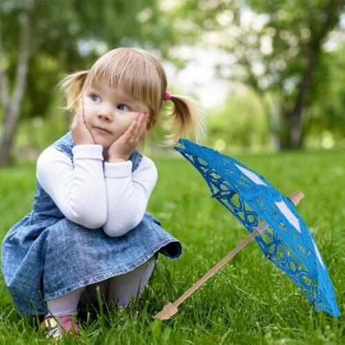 Classical Blue Handmade Umbrella Crafts Flower Lacey Embroidery Cute Decorations