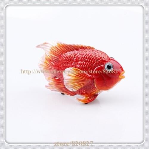 Fengshui Fish Shaped Metal Statue Luxury Crystal Fish Display Case Good Luck Fish Handmade Jeweled Box Enameled Metal Fish Craft