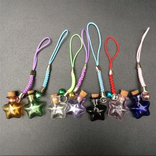 Mini Stars Bottles Crafts with Nylon Rope Key Chains Mini Bracelets Jars Glass BottlesCrafts Mixed Color 7pcs Free Shipping
