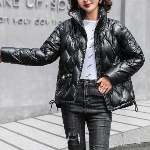 Fashion Thick Parkas Coats Winter Jackets Women short style jacket Female Glossy Split Fork Windbreaker Overcoat Loose Outwear