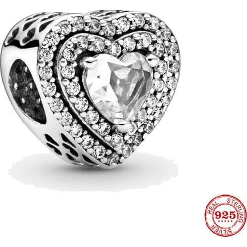 New 925 Sterling Silver Sparkling Leveled Hearts Charm Beads Fit Original Pandora Charms Bracelet Diy 925 Jewelry Valentine Gift