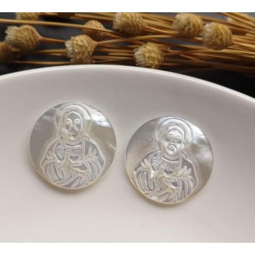 100pcs/lot 20mm Natural sacred heart of Jesus Mother of Pearl Shell Round Sacred heart Jesus Pearl Shell for DIY Jewelry