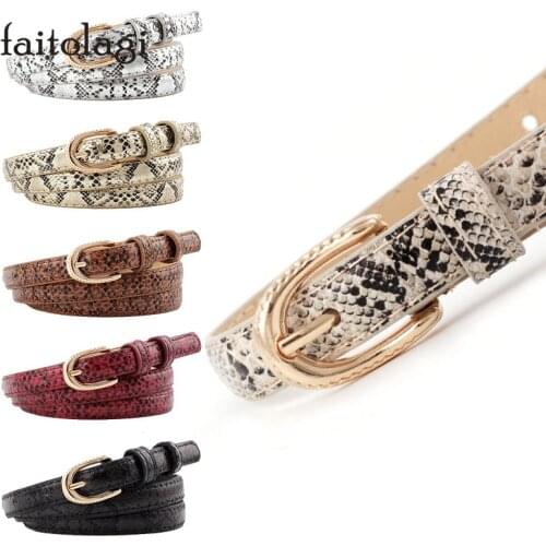 Snake Leather Waist Belt for Jeans PU Leather Women Belt With Metal Buckle Fashion Black Ladies Dress Belts