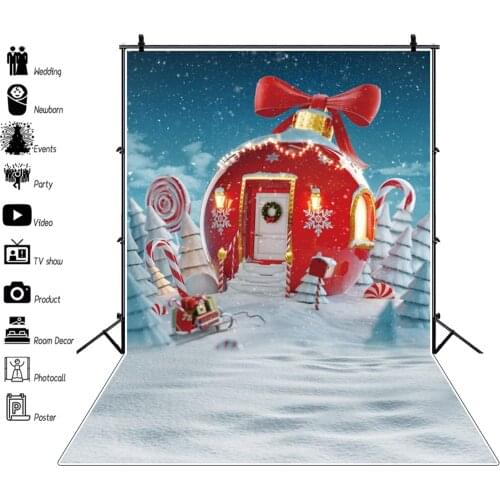 Winter Snow Scenic Cartoon Christmas House Photography Backdrop Pine Forest Light Decor Baby Child Portrait Photocall Background