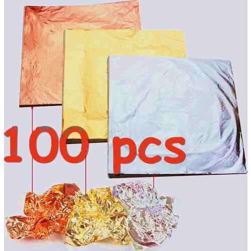 100Pcs 14x14cm Art Gilding Craft Paper Copper Leaves Gold Leaf Aluminum Sheets Foil Paper Scrapbooking Supplies