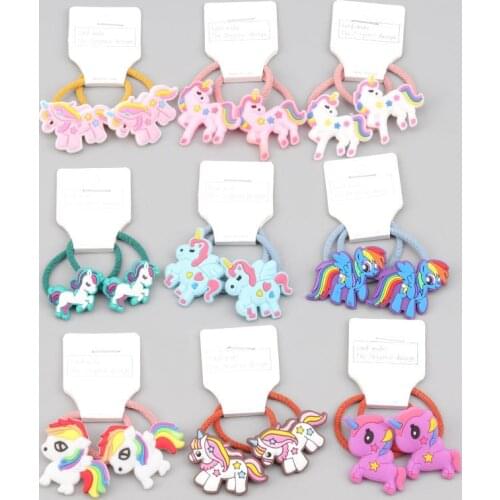 2PCS Cartoon Unicorn Princess Headwear Cute Kids Elastic Hair Bands Children Hair Ties Ropes Girls Accessories Baby Headdress
