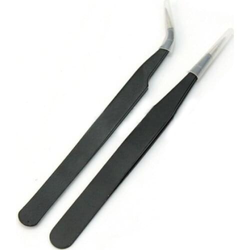 2Pcs Manicure Straight Curved Tweezers for Nail Art Eyelash Extension Nipper Picking Tool