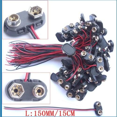 20PCS CCTV 15CM Hard DC 9V 6F22 batteries Battery Button Cables