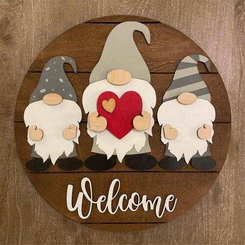 30cm Welcome Wood Door Sign Round Removable Gnome Wood Hanging Sign For Churches Schools Home Front Porch Decor