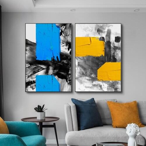 Abstract Geometric Color Block Poster Red Yellow Gray Wall Art Pictures Canvas Painting Nordic Print Home Decor Oil Painting