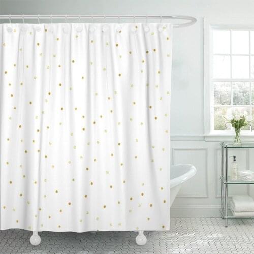 Watercolor Circle Confetti Gold Polka Dots Yellow Round White Shower Curtain Waterproof 60 x 72 Inches Set with Hooks