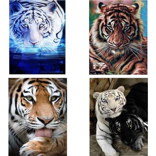 4Pieces/lot DIY 5D Diamond Painting Tiger Full Round Drill Cross Stitch Diamond Embroidery Animal Mosaic Rhinestones Home Decor