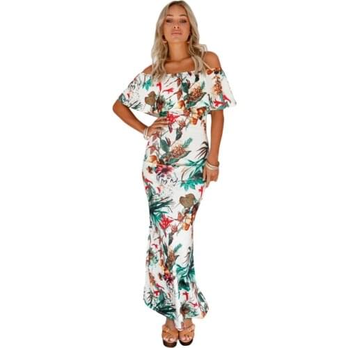 Bohemian Dresses for Women 2018 Cheapest Floral Summer Long Dress Maxi F2985 Off Shoulder Ruffle 9 Colors