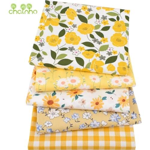 Chainho,Printed Twill Cotton Fabric,Patchwork Clothes For DIY Sewing Quilting Baby&Childs Bedclothes Material,New Yellow Floral