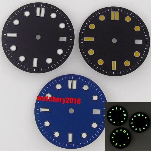30.9mm Watch Dial Fit For NH35/NH35A Automatic Movement Black/Blue Date Window Green Lume Sterile Watch Face Replacements