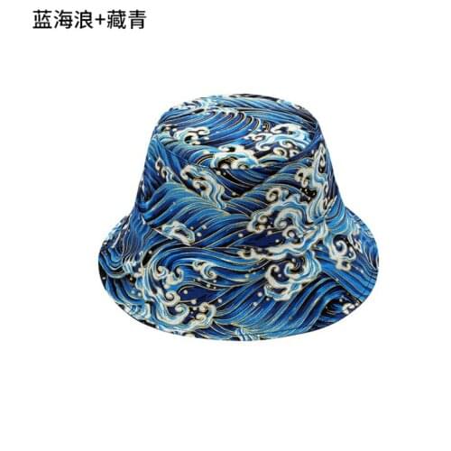 Japanese Wave Koi Fish Pattern Double-Sided Fisherman Basin Hat Cotton Summer Graffiti Coconut Outdoor Travel Visor Sunhat