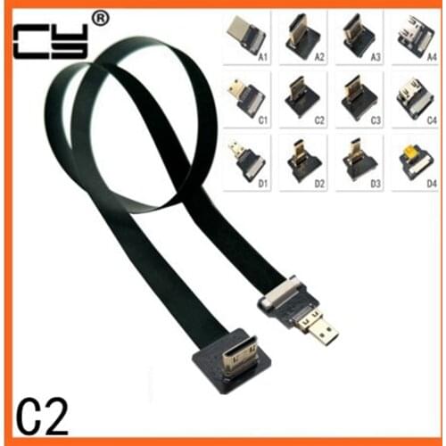 FPV Mini HDMI- compatible Up angle to Mini HDMI C Type Up Down angled male Female Elbow HDTV Flat FPC Cable for Camera monitor