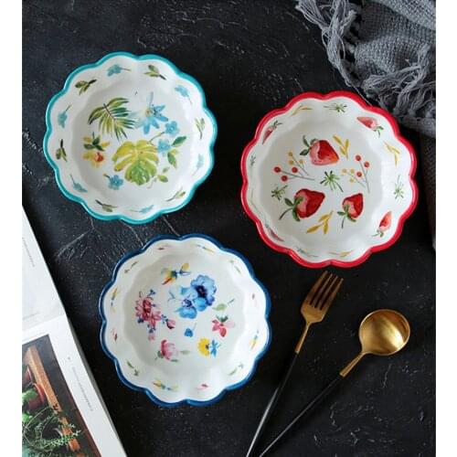 Ins Strawberry Ceramic Bowl Salad Fruit Vegetables Bowl 350ml Breakfast Bowl Dessert Snack Japanese Dishes Rice Noodles