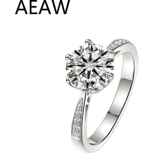 Solid 18K White Gold Au750 1ct 6.5mm DF Color Round Brilliant Cut 6 Prong Moissanite Ring Lab Diamond Engagement Ring For Women