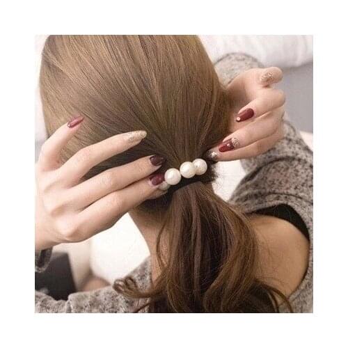 South Koreas new East Gate super flash drill big pearl hair ring hairline jewelry hollow metal leather tendon rope