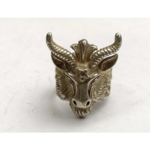 YIZHU CULTUER ART Collection Old China Tibet Silver Handmade Sheep Rings Decoration Wonderful Gift