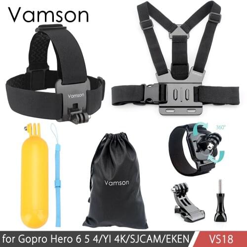 Vamson for Gopro Hero 6 5 4 3 Accessories Set Chest Strap Floaty Bobber Monopod Head Belt Mount for SJCAM for Xiaomi for Yi VS18