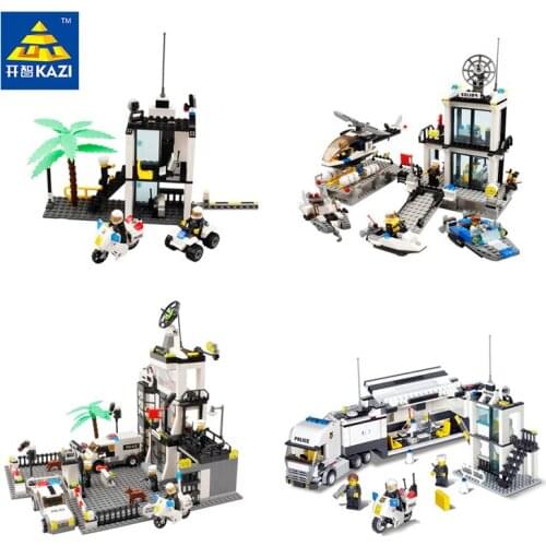 KAZI Building Blocks Police Station Helicopter Vehicle Trucks Model Educational Toys for Kids Children Age 6