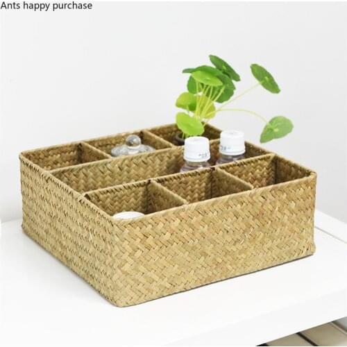 Seaweed Handmade Weave Seven Grids Storage Box Country Style Desktop Compartment Organize Baskets Cosmetic Sundries Storage Box