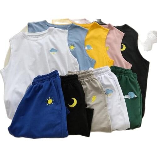 2 Piece Summer Sets For Men Sleeveless T Shits+Shorts Sweatsuits Cotton Tracksuit 2020 New Set Male Jogger Tank Tops Plus