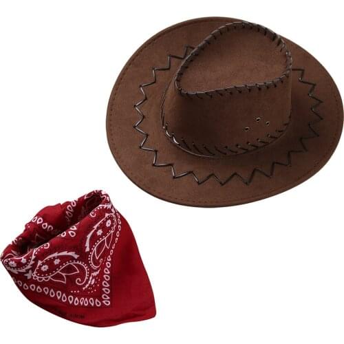 Childrens Kids Boys Western Cowboy Hat with Bandanna Halloween Costumes Cosplay Fancy Dress Up Accessories Cowboy Cowgirl Hat
