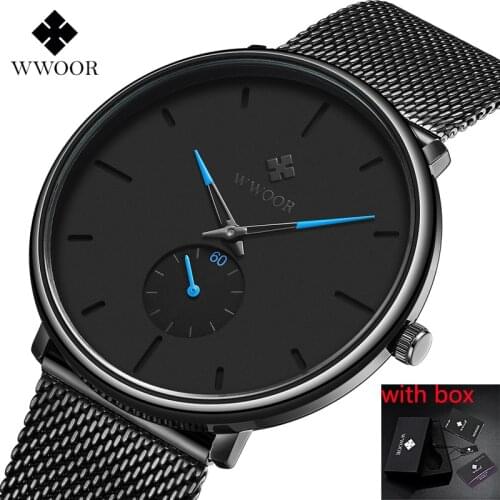 Top Brand Men Quartz Watch Ultra-thin Mesh Steel Straps Waterproof Mens Watches WWOOR Man Wristwatch Gifts Relogio Masculino #a