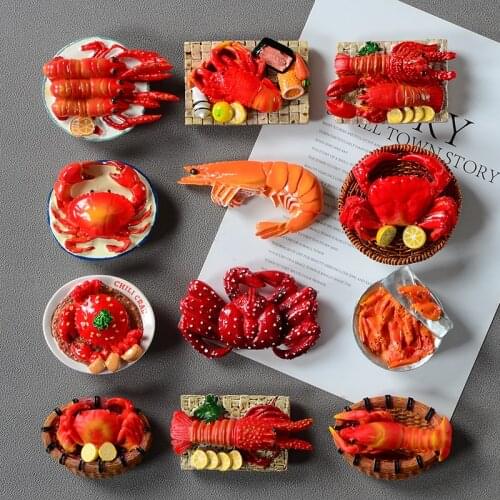 Foreign Trade 3D Lobster Fresh Shrimp Refrigerator Magnet Crab Hairy Crab Seafood Magnet Decorative Message Collection Magnet