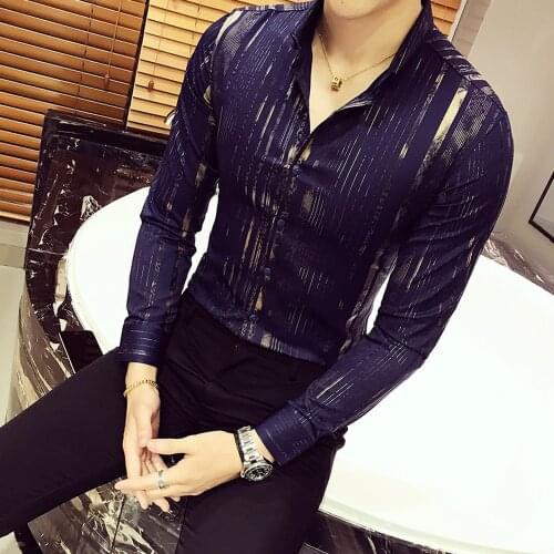 Party Club Sexy Night Club Bar Stage Clothing Male Shirt Luxury Gold Shirt Men 2020 New Long Sleeve Black White Navy Red