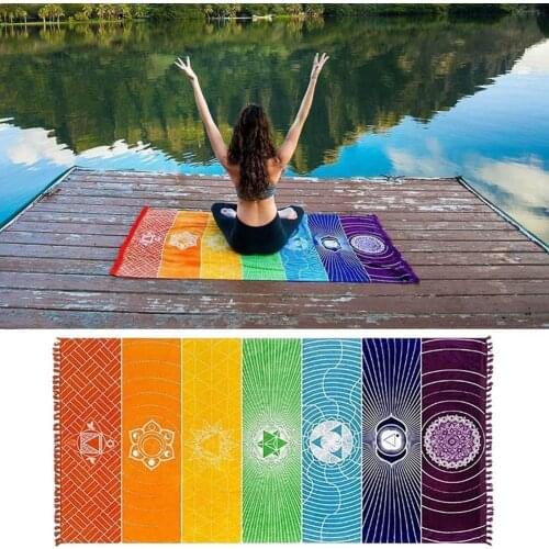 Wall Hanging macrame India Mandala Blanket Polyester 7 Yoga Mat Travel Chakra Colored Stripes Tapestry 2020 Beach Rainbow D9A4
