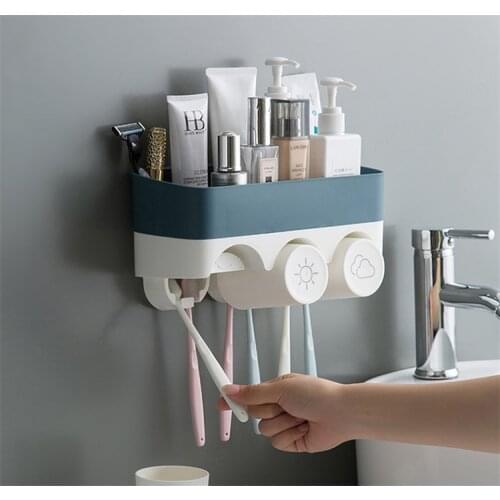 Wall Mount Toothbrush Holder With 3 Cups Bathroom Storage Rack Bathroom Accessories Set Bathroom Shelf
